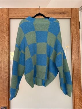 Stine Goya Checkerboard Knit Sweater - Blue & Green